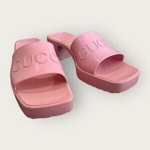 GUCCI Rubber Logo Platform 20/60mm Slide Sandals